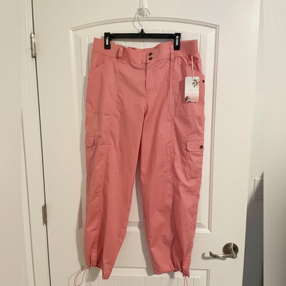 Palm Rio Pink Cargo Cotton Blend Pants Size Large NWT